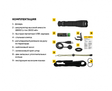 Фонарь Armytek Dobermann Pro Cree XHP35HI Magnet USB + 18650 Li-Ion, белый свет